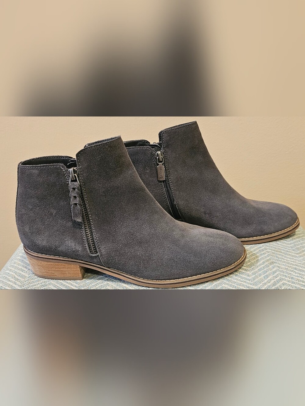 Blondo Charcoal Suede Ankle Booties with Side Zipper